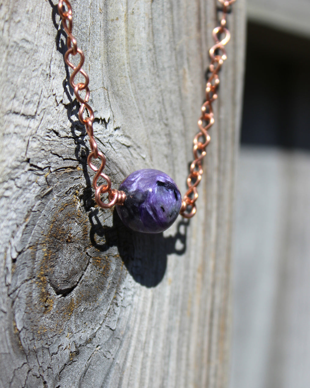 Handcrafted Purple Jasper Necklace with Copper Infinity Link Chain, 18"