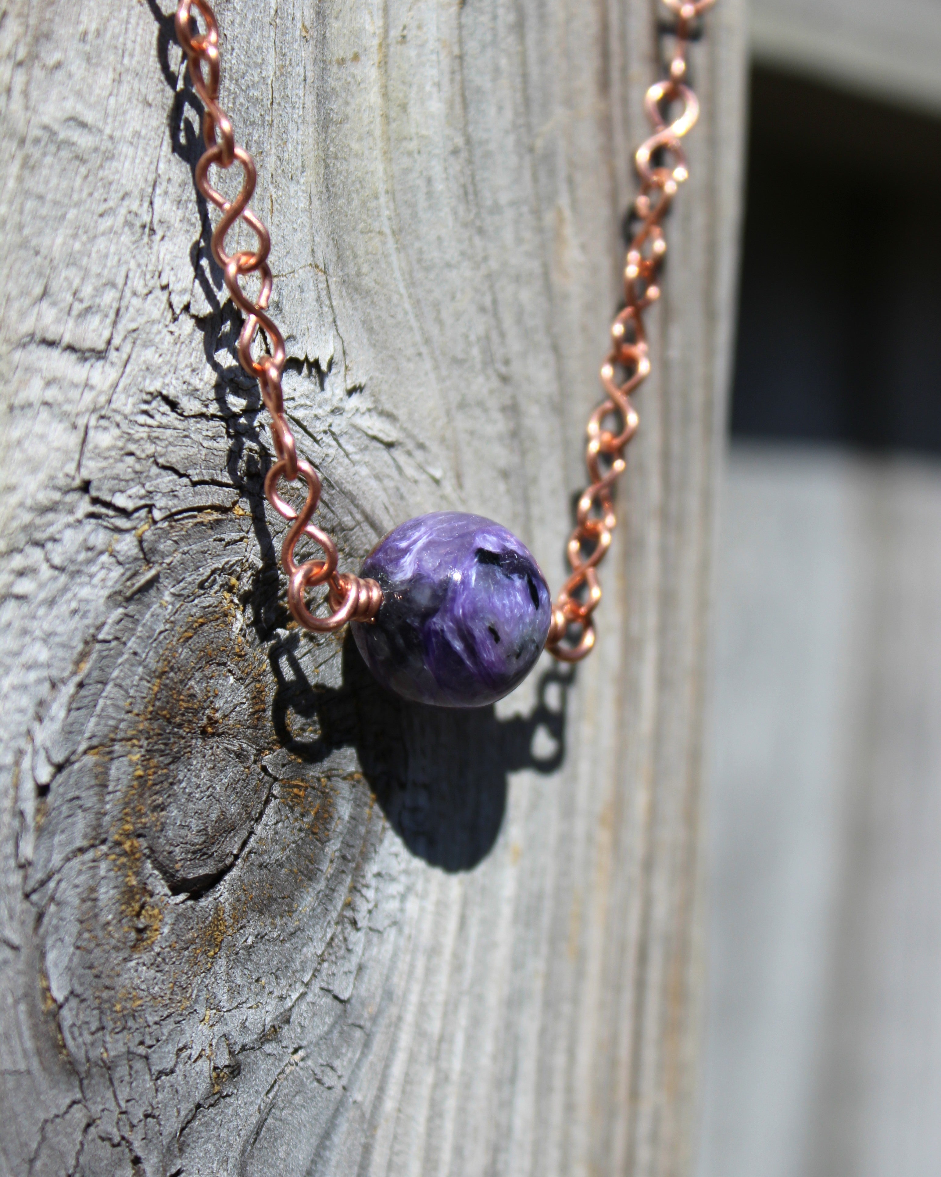 Handcrafted Purple Jasper Necklace with Copper Infinity Link Chain, 18"