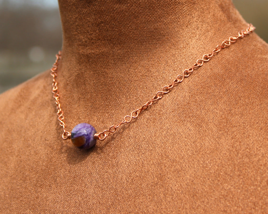 Handcrafted Purple Jasper Necklace with Copper Infinity Link Chain, 18"