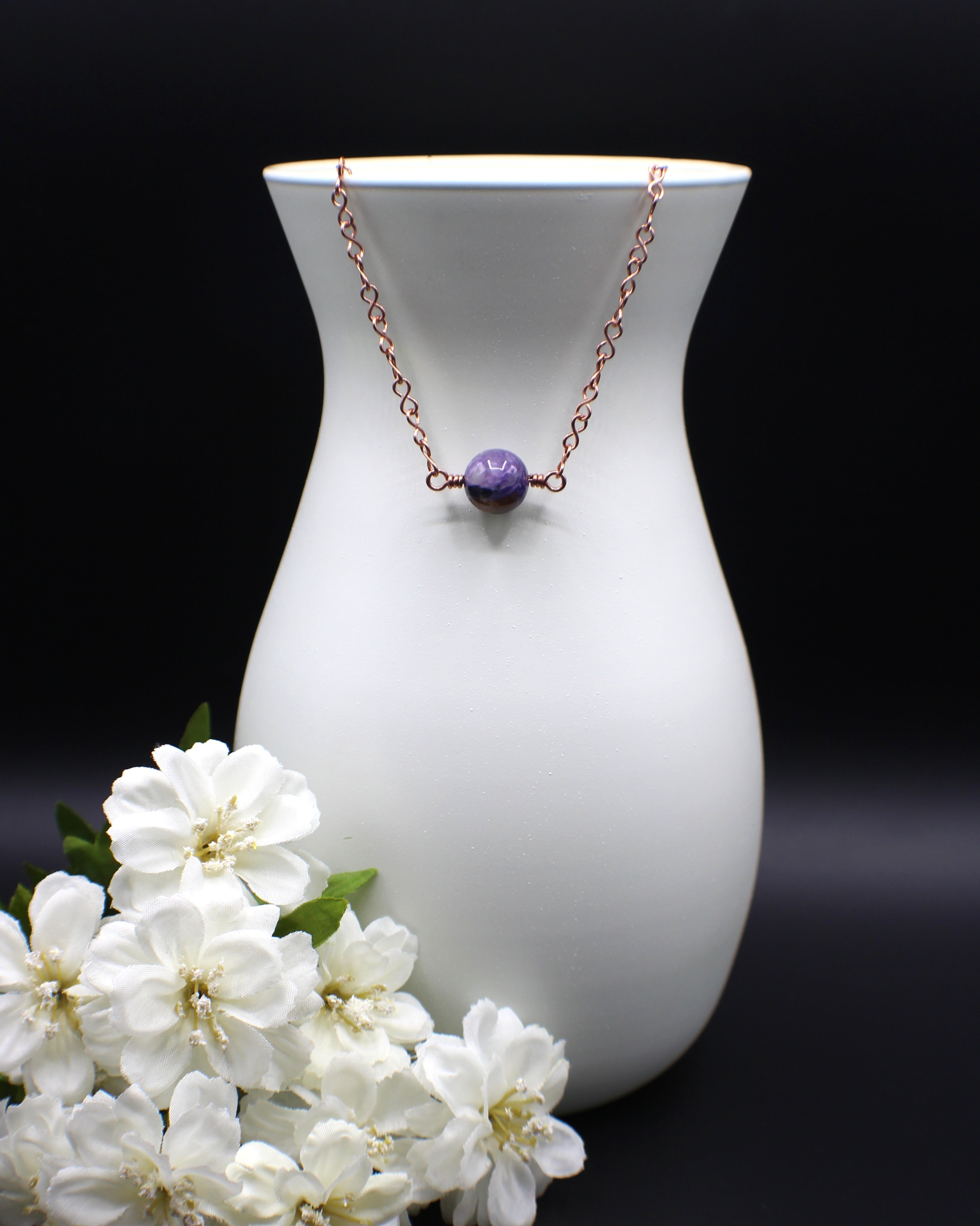 Handcrafted Purple Jasper Necklace with Copper Infinity Link Chain, 18"