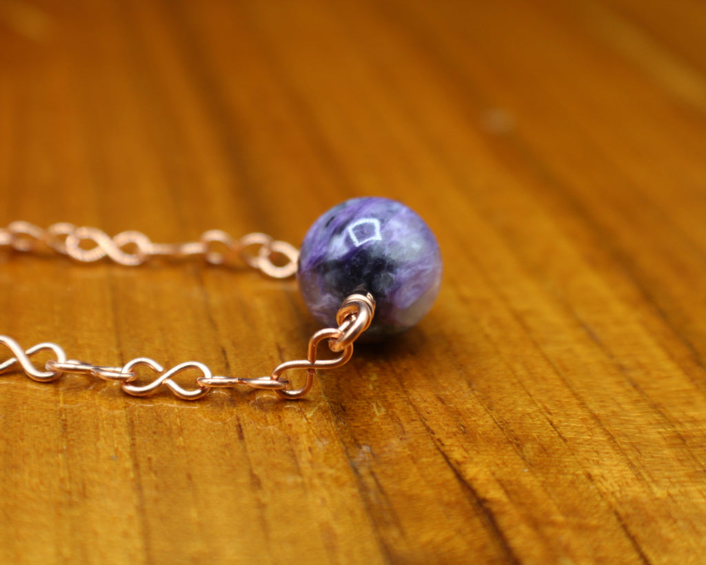 Handcrafted Purple Jasper Necklace with Copper Infinity Link Chain, 18"
