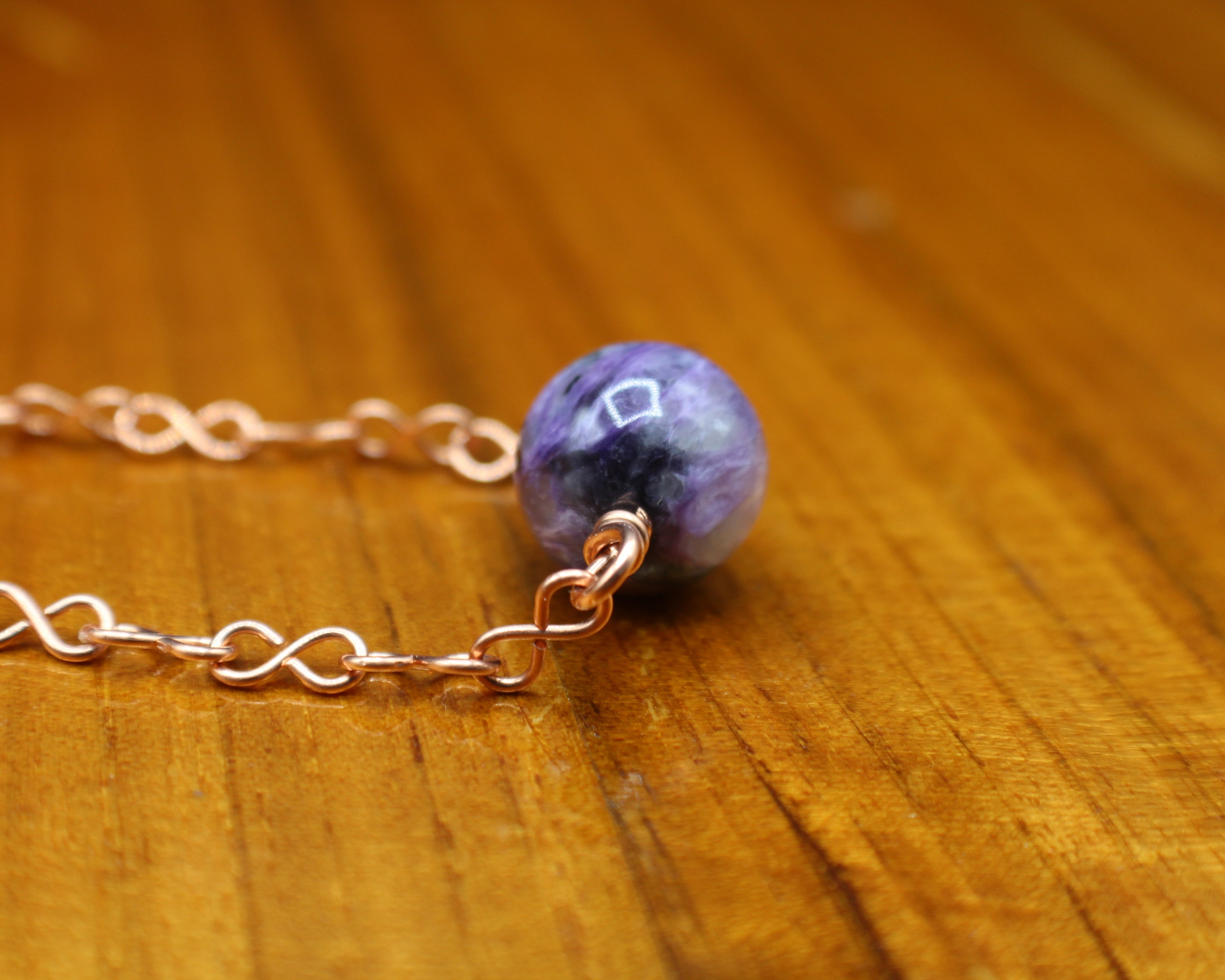 Handcrafted Purple Jasper Necklace with Copper Infinity Link Chain, 18"