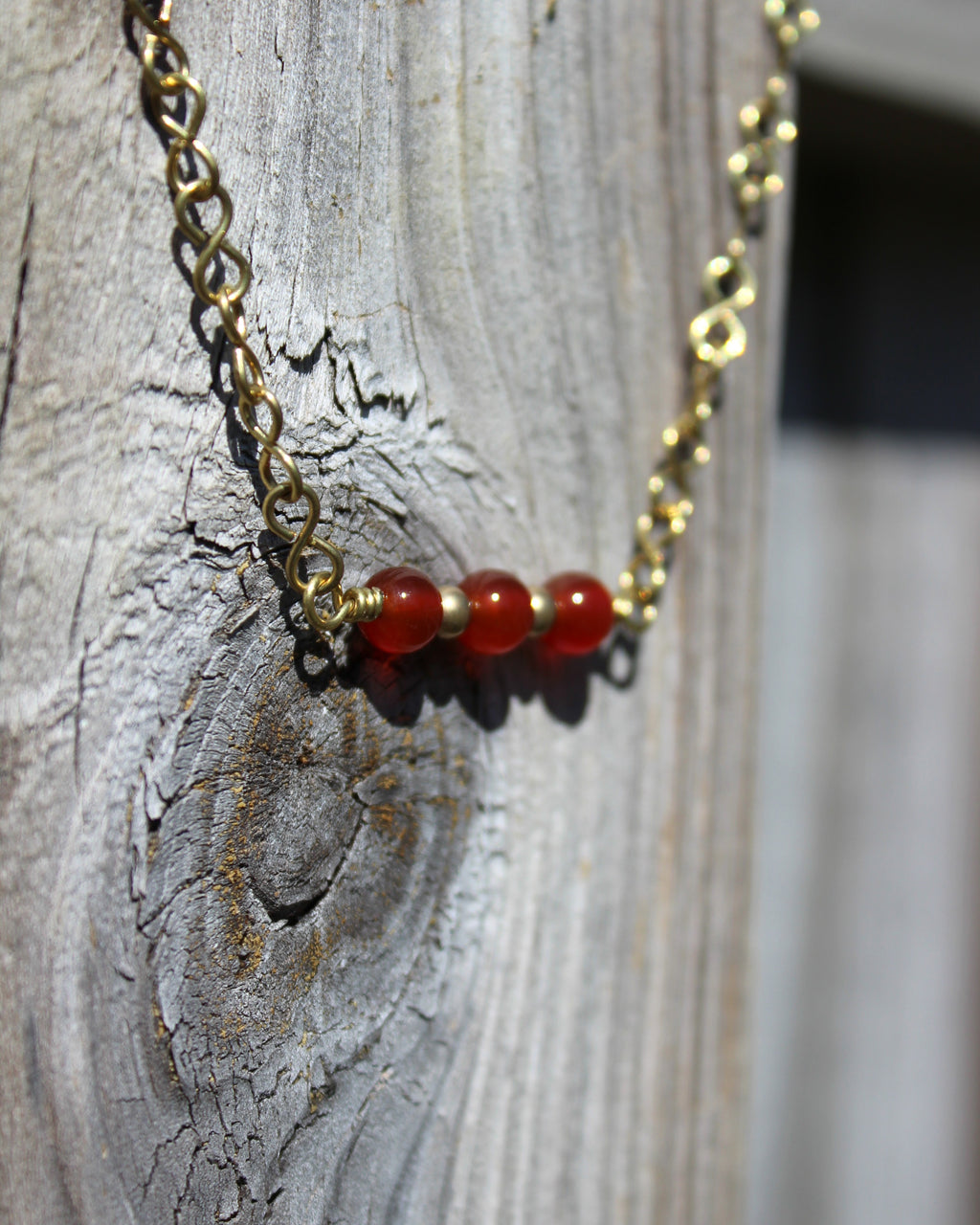 Handcrafted Carnelian Necklace with Brass Infinity Chain, 18"