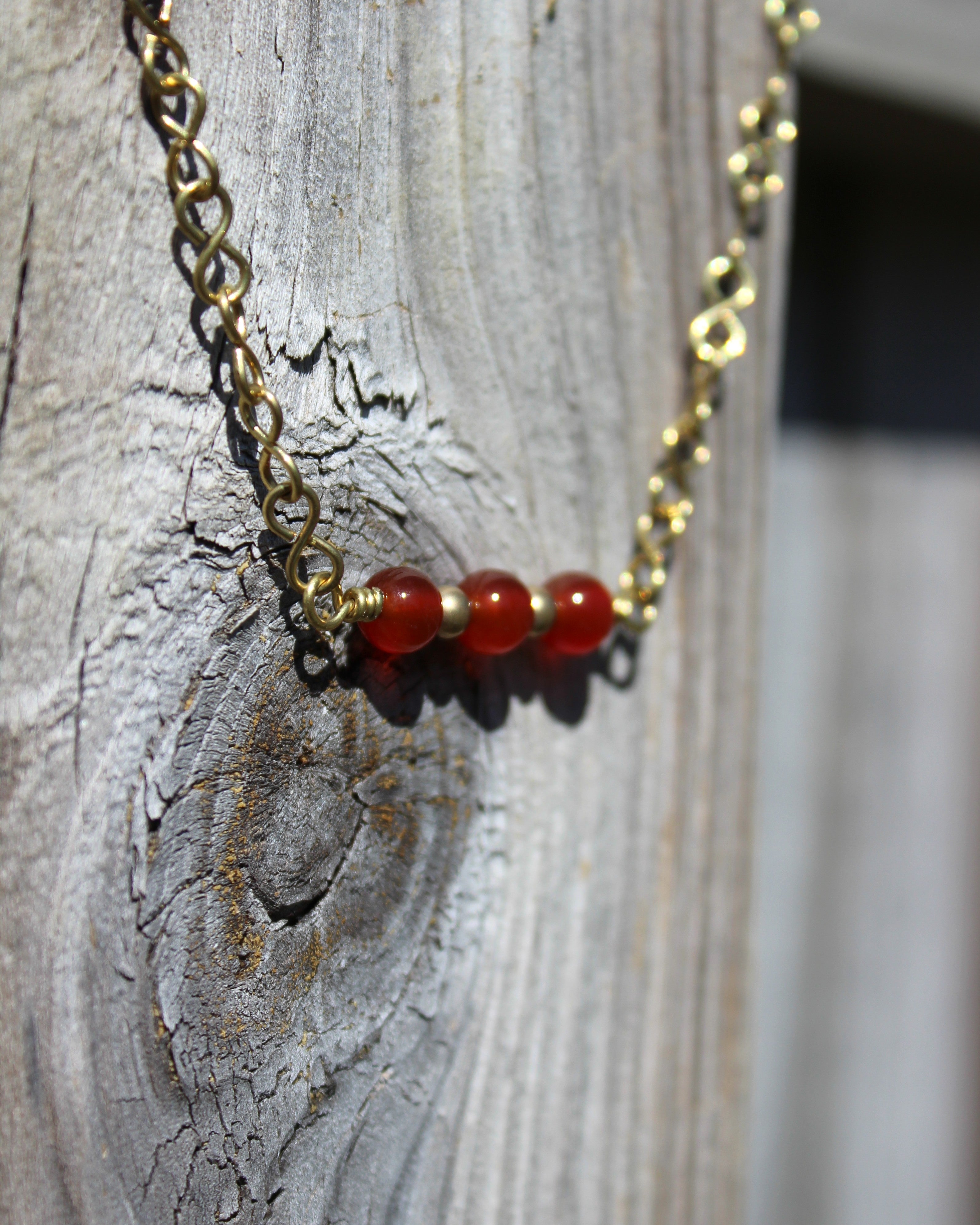 Handcrafted Carnelian Necklace with Brass Infinity Chain, 18"