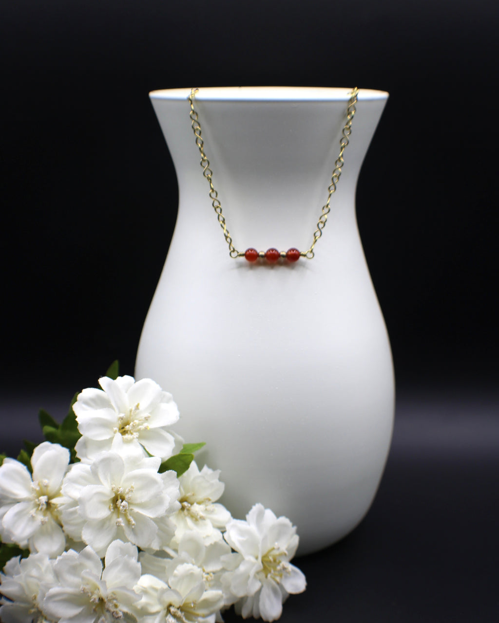 Handcrafted Carnelian Necklace with Brass Infinity Chain, 18"