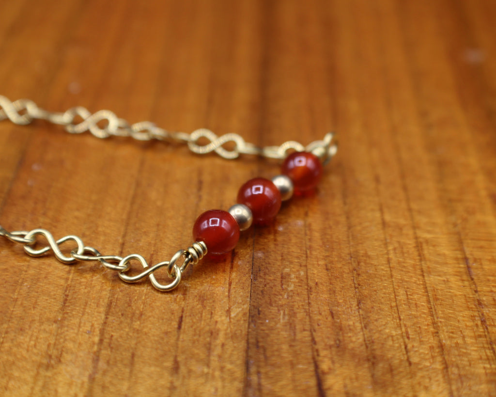 Handcrafted Carnelian Necklace with Brass Infinity Chain, 18"