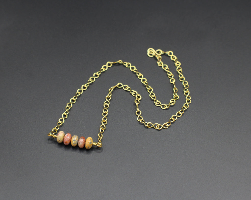 Handcrafted Jasper Necklace with Brass Infinity Chain, 18"