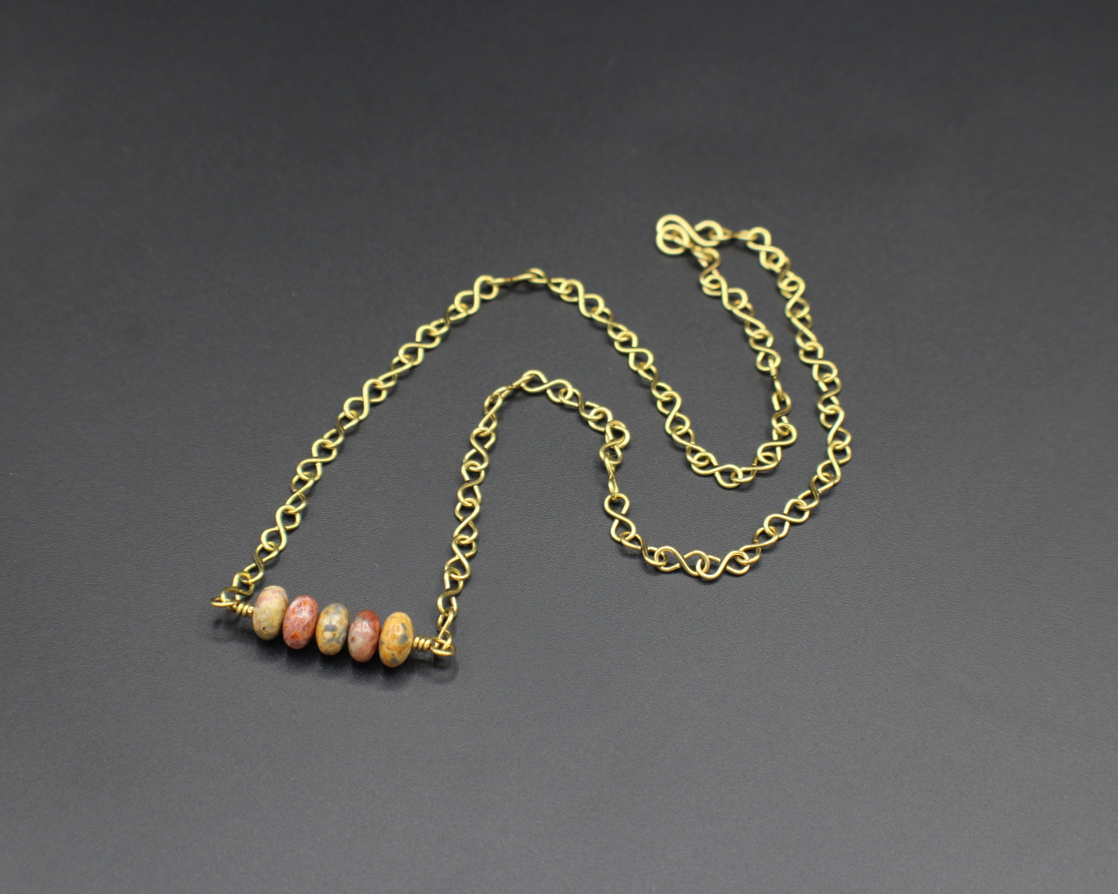 Handcrafted Jasper Necklace with Brass Infinity Chain, 18"