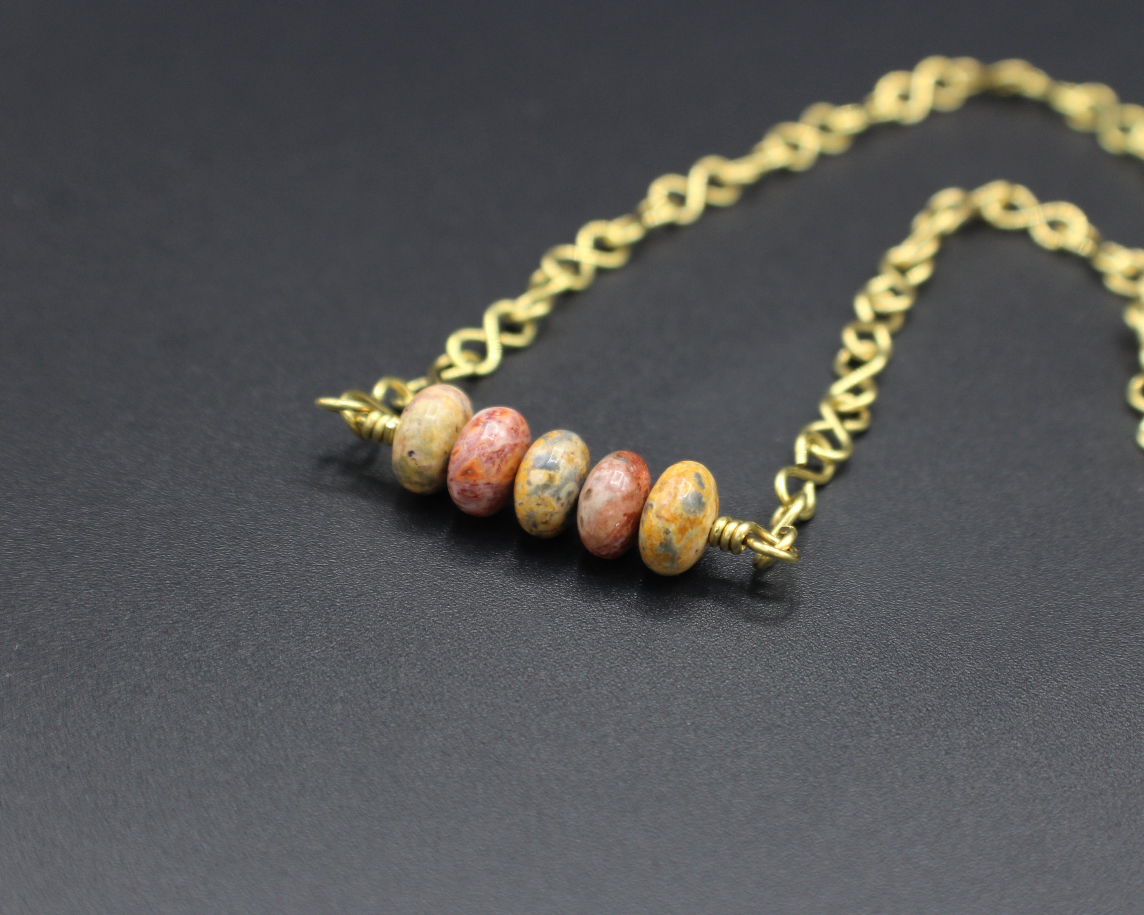 Handcrafted Jasper Necklace with Brass Infinity Chain, 18"