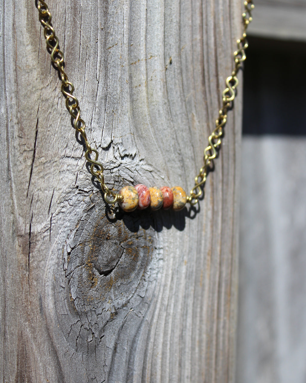 Handcrafted Jasper Necklace with Brass Infinity Chain, 18"