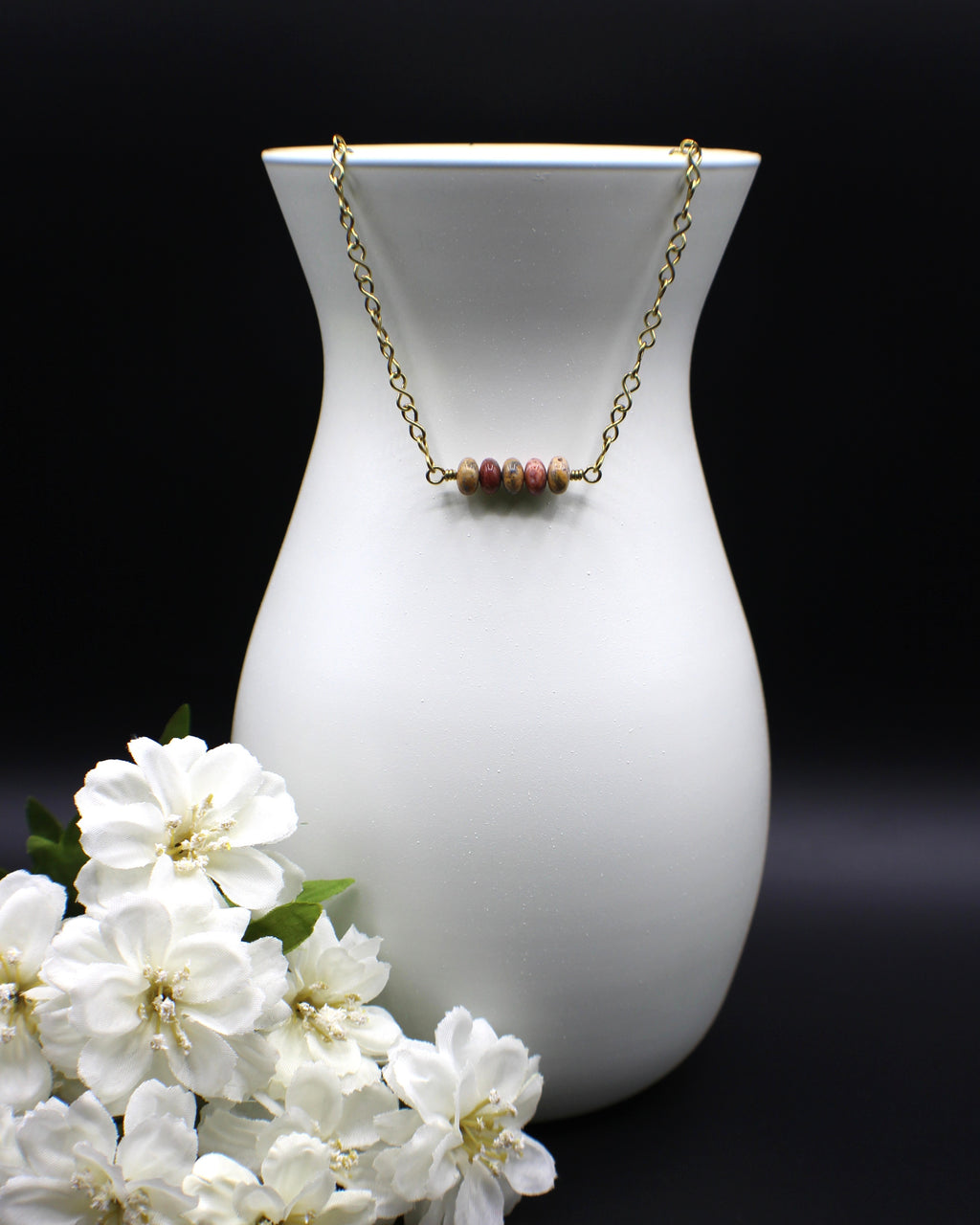 Handcrafted Jasper Necklace with Brass Infinity Chain, 18"