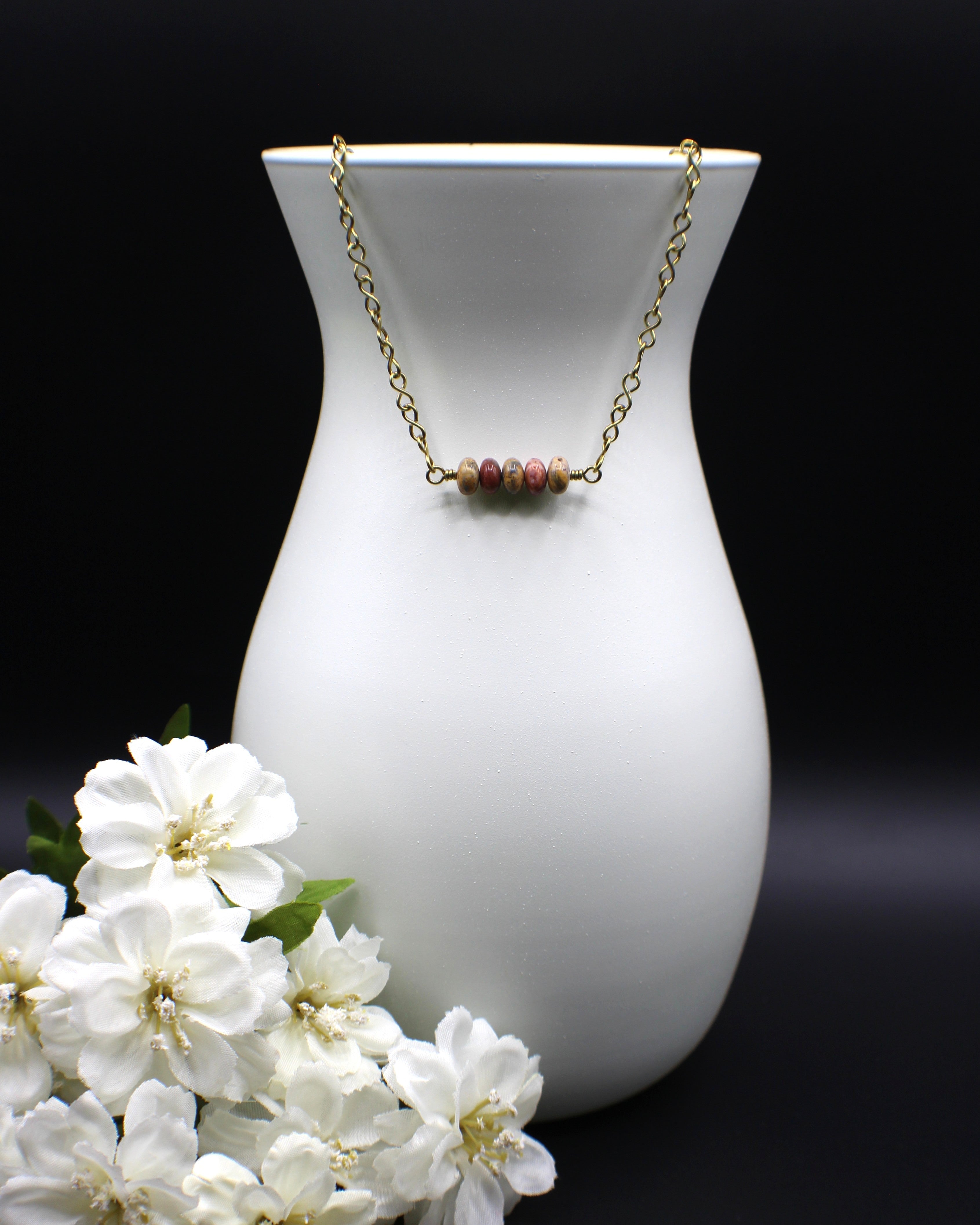 Handcrafted Jasper Necklace with Brass Infinity Chain, 18"