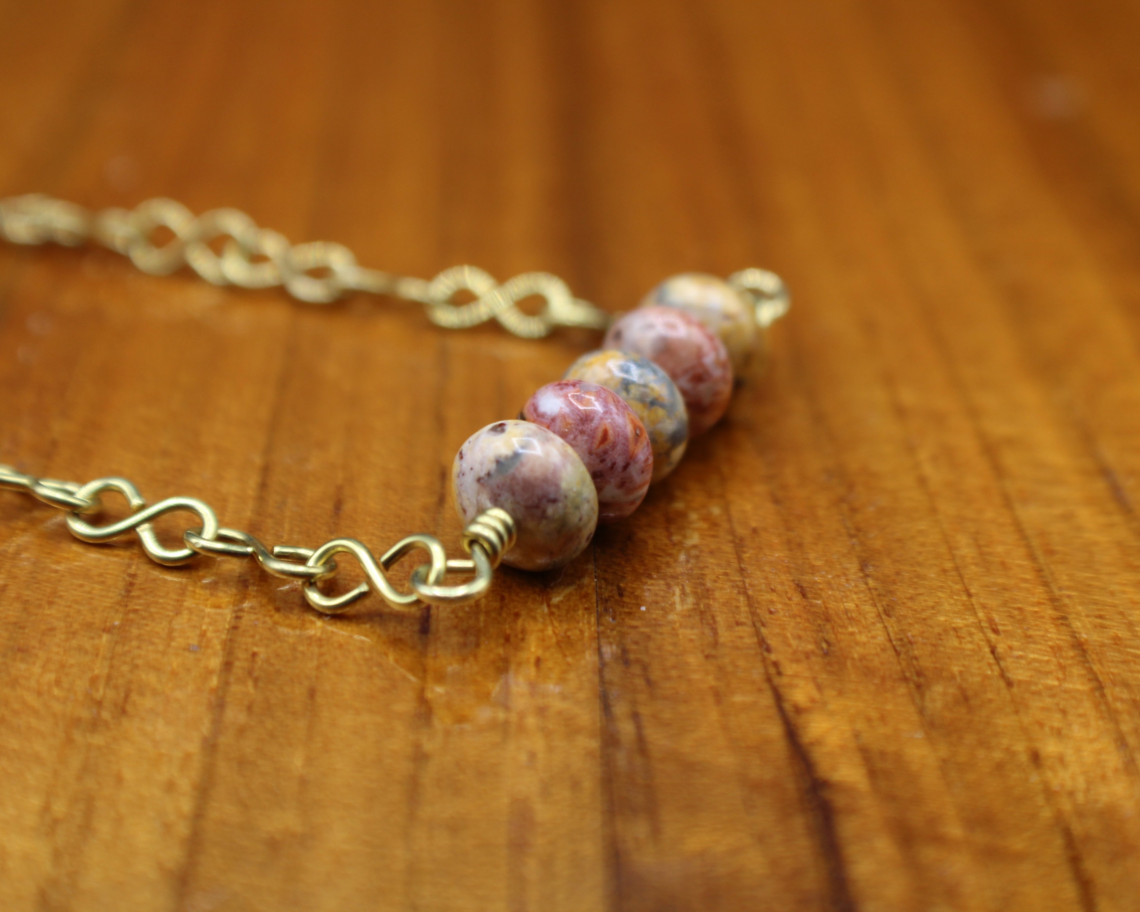 Handcrafted Jasper Necklace with Brass Infinity Chain, 18"