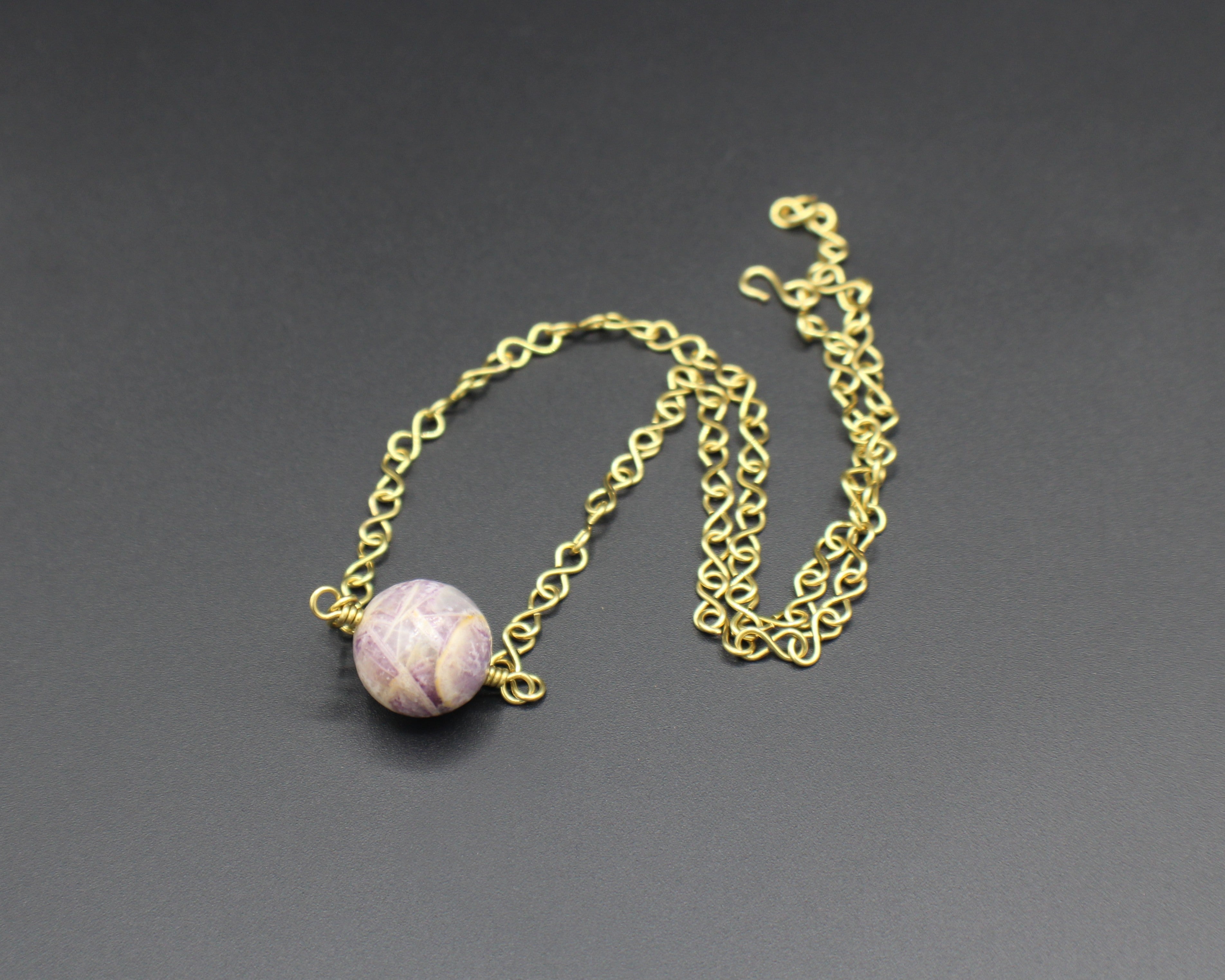Handcrafted Light Purple Stone Necklace with Brass Infinity Chain, 18"