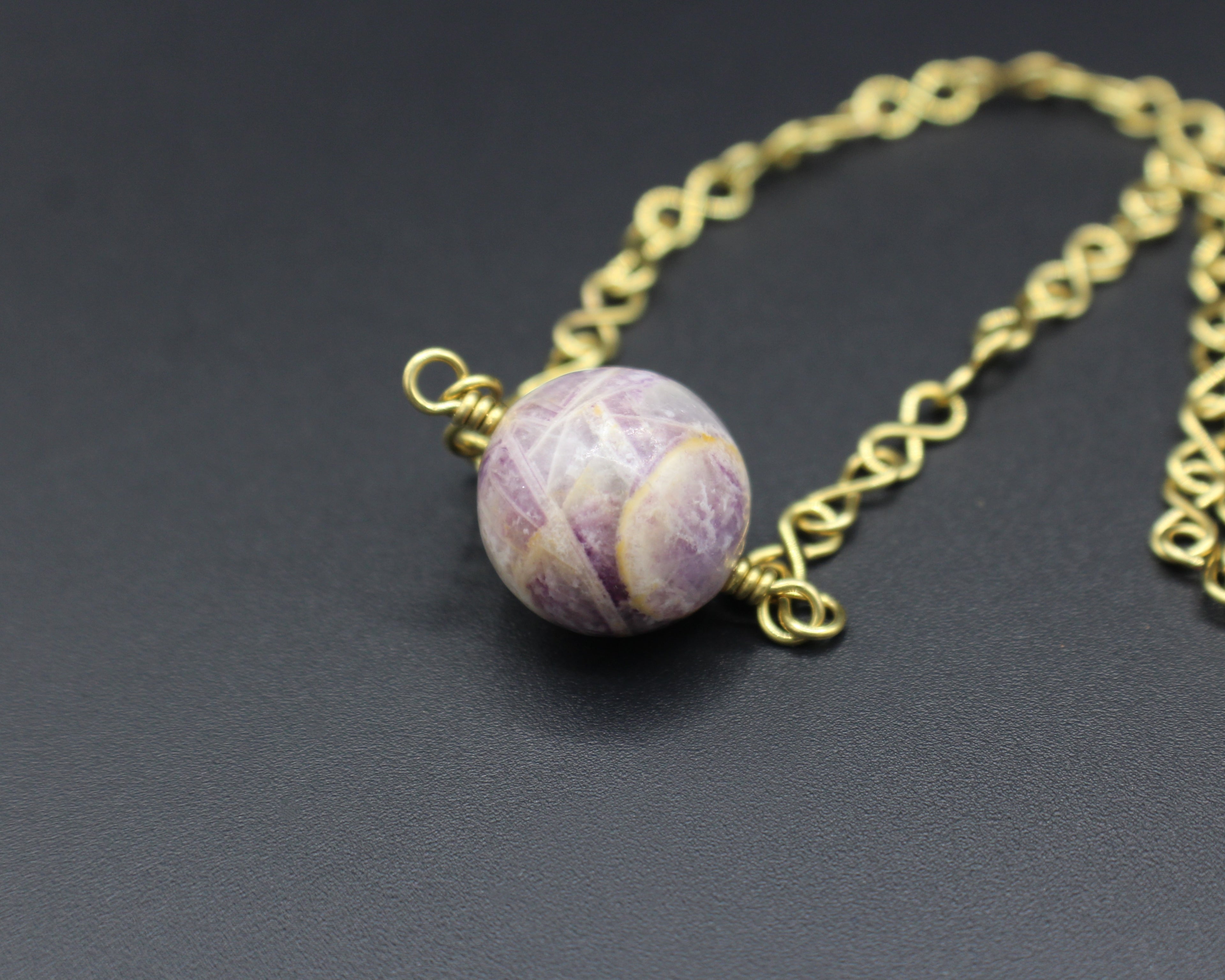 Handcrafted Light Purple Stone Necklace with Brass Infinity Chain, 18"