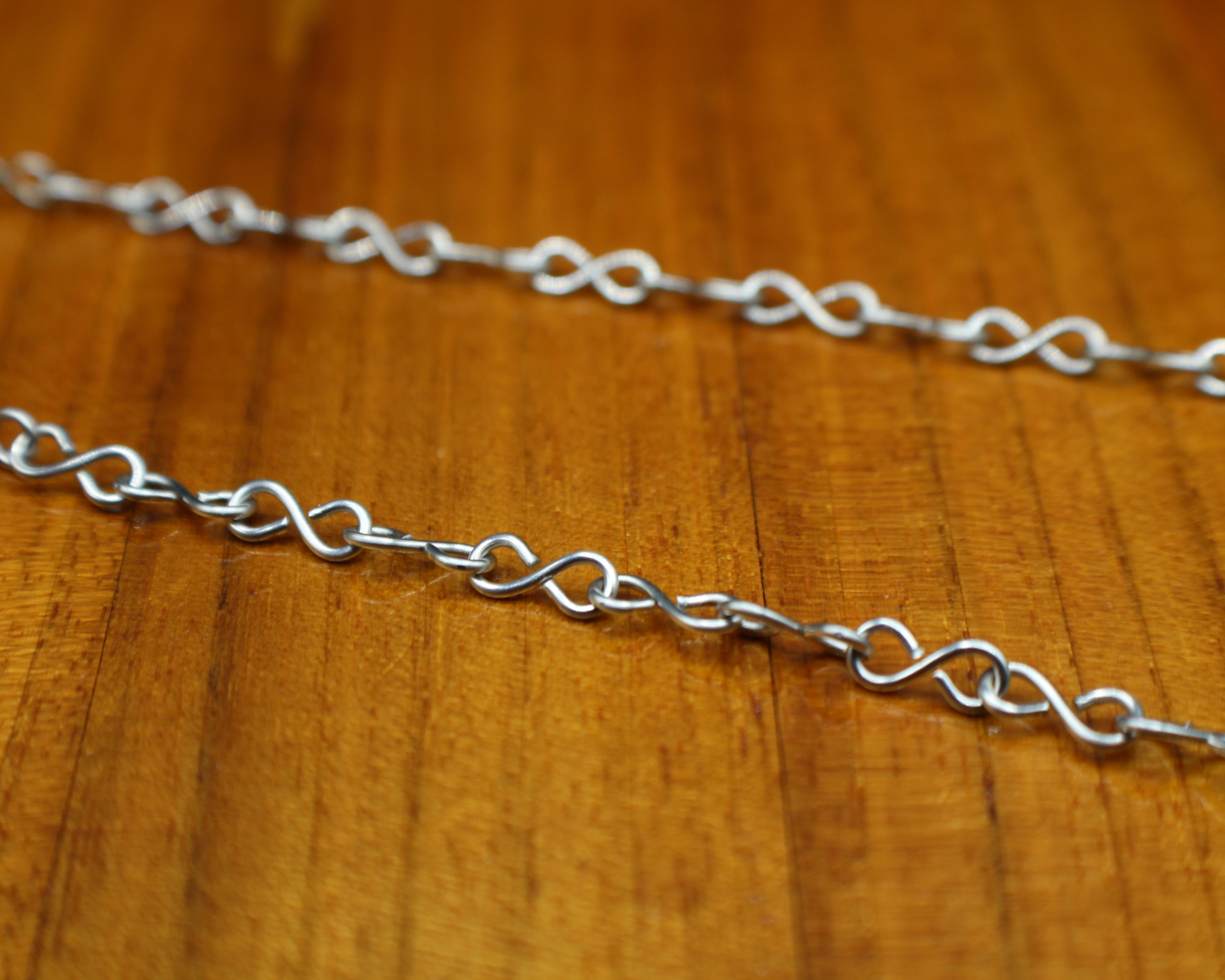 Handcrafted Aqua Melon Bead Necklace with Stainless Steel Infinity Link Chain, 18"