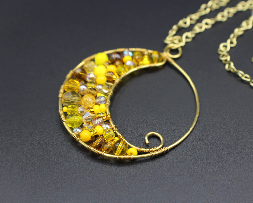 Handcrafted Brass Beaded Pendant Necklace with Infinity Link Chain, 22"