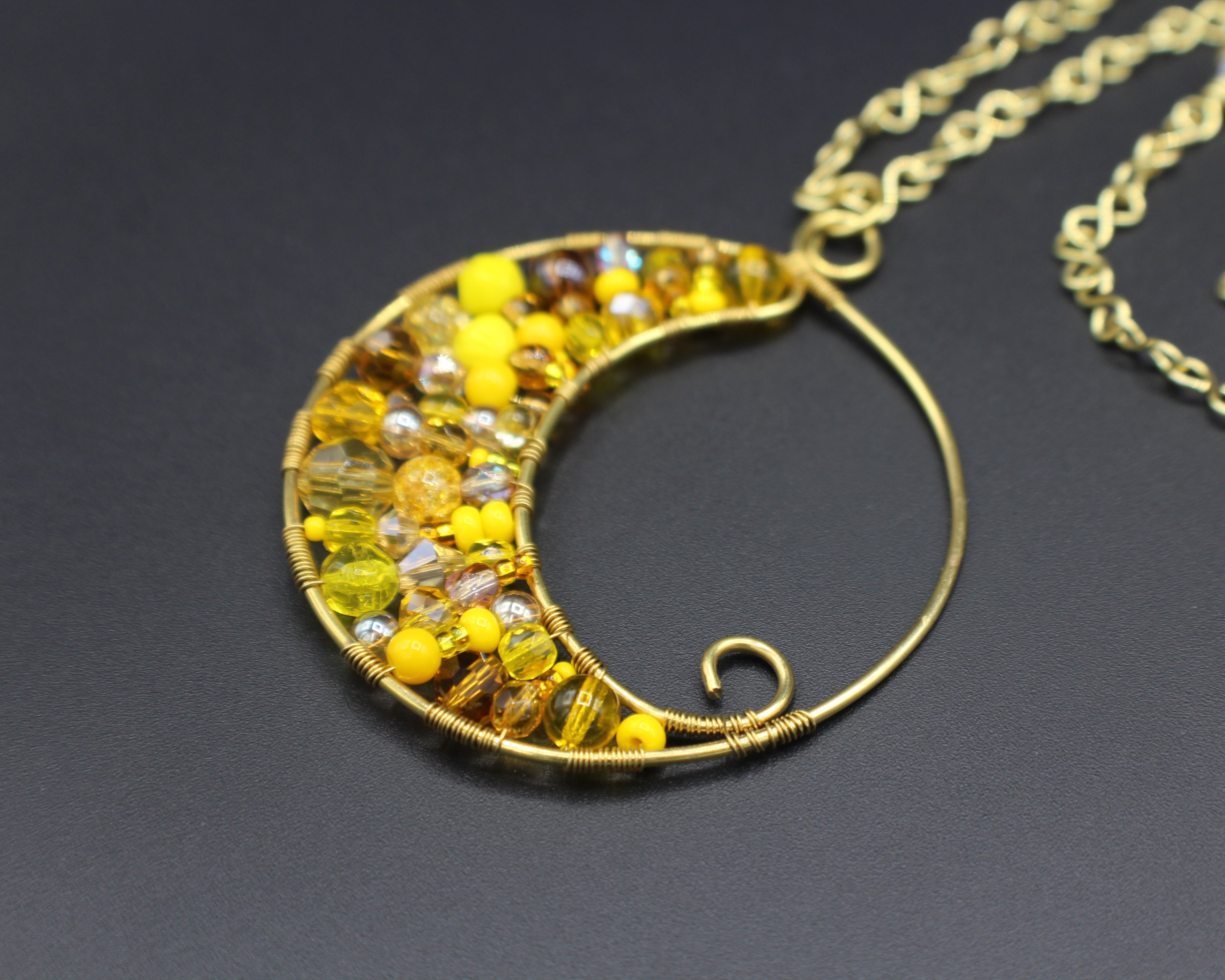 Handcrafted Brass Beaded Pendant Necklace with Infinity Link Chain, 22"