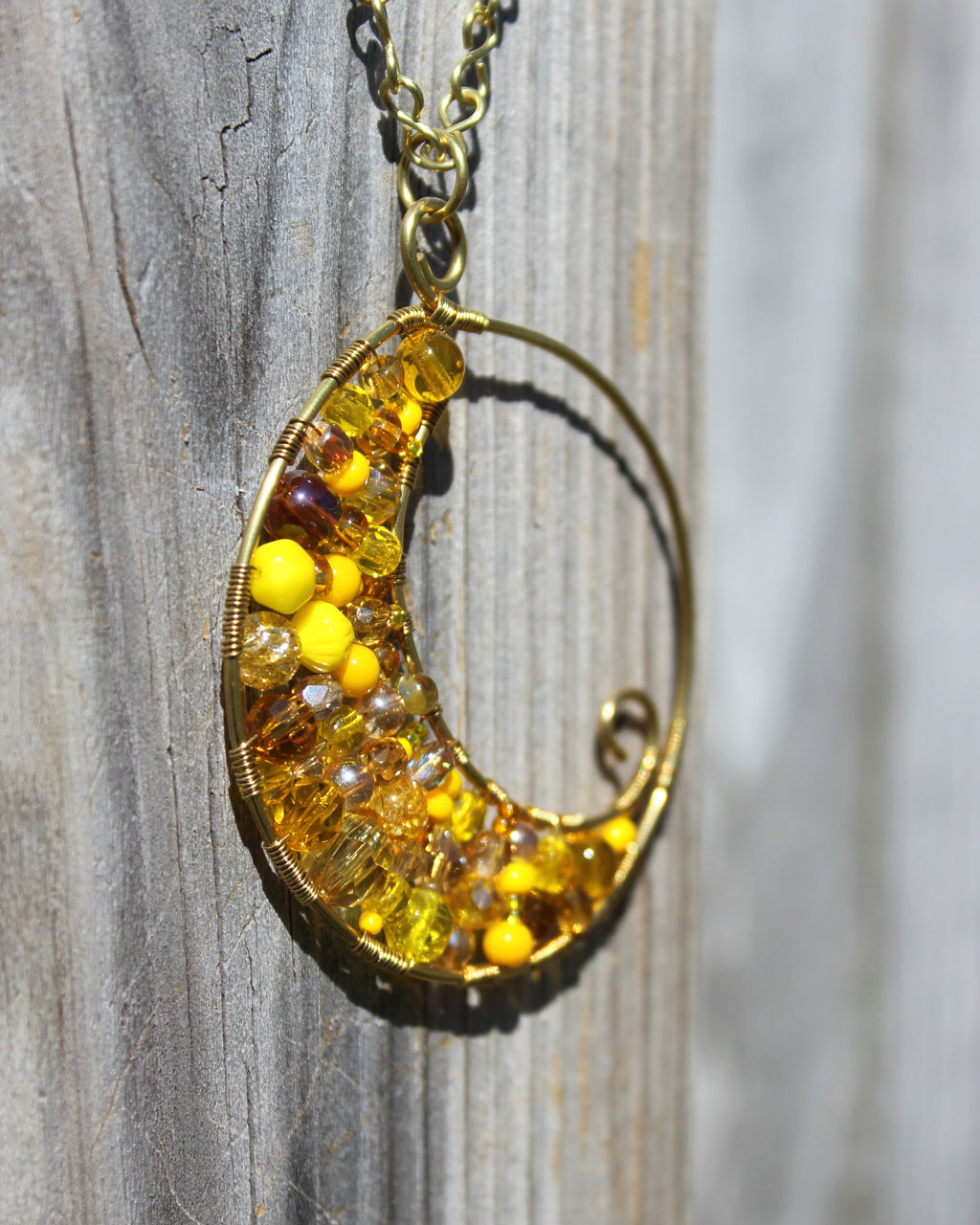 Handcrafted Brass Beaded Pendant Necklace with Infinity Link Chain, 22"