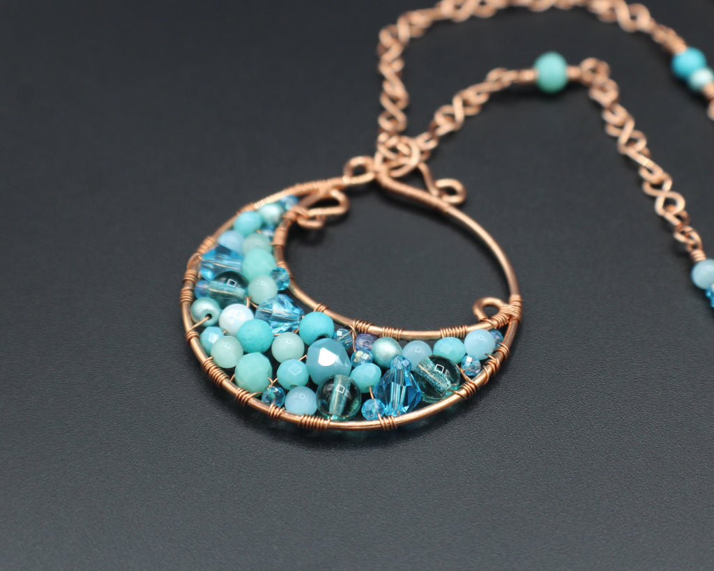 Handcrafted Copper Beaded Pendant Necklace with Infinity Link Chain, 22"