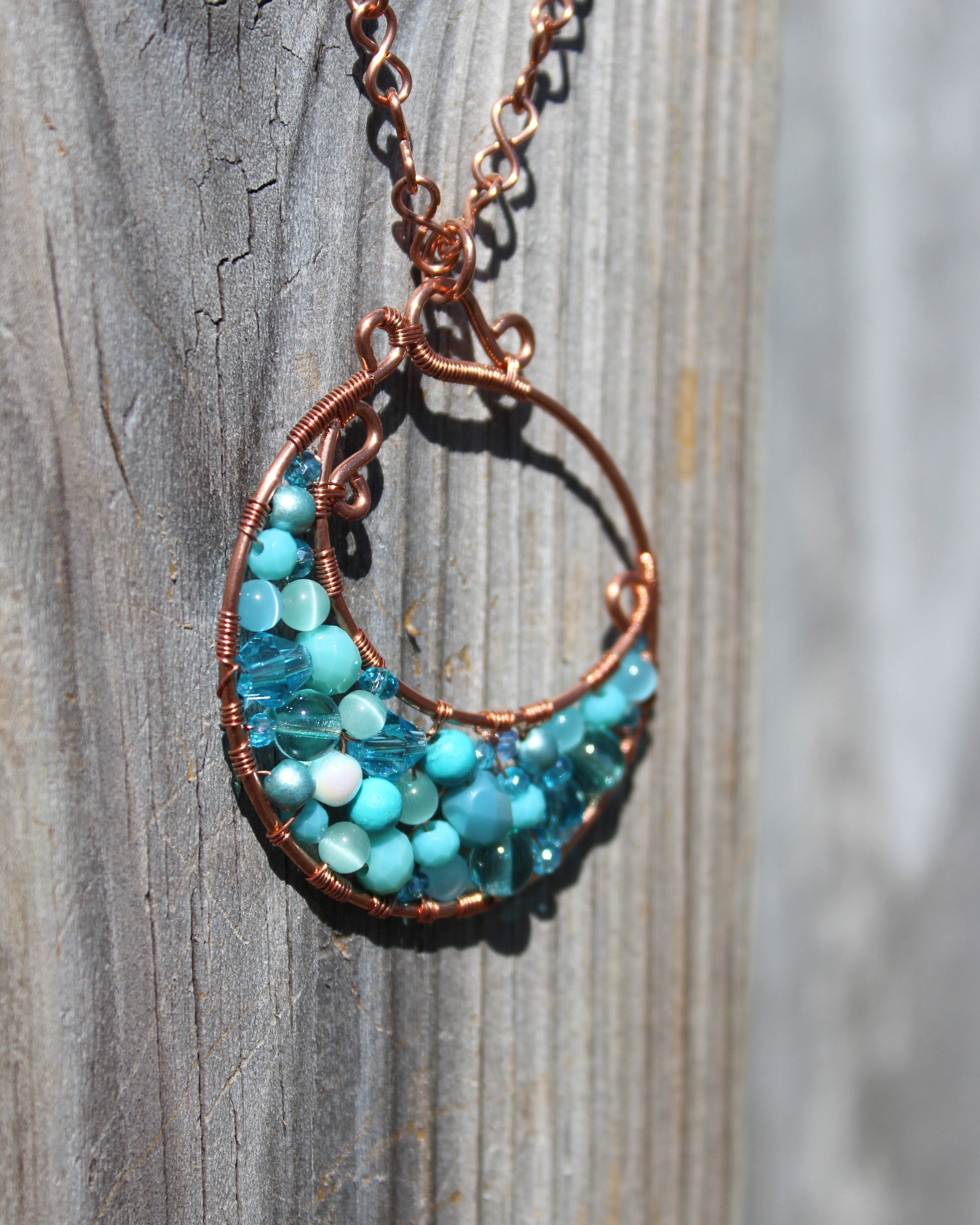 Handcrafted Copper Beaded Pendant Necklace with Infinity Link Chain, 22"
