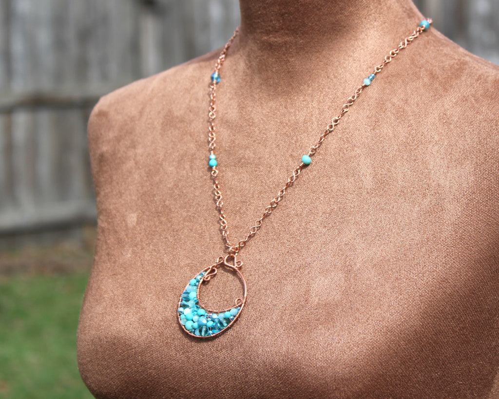 Handcrafted Copper Beaded Pendant Necklace with Infinity Link Chain, 22"