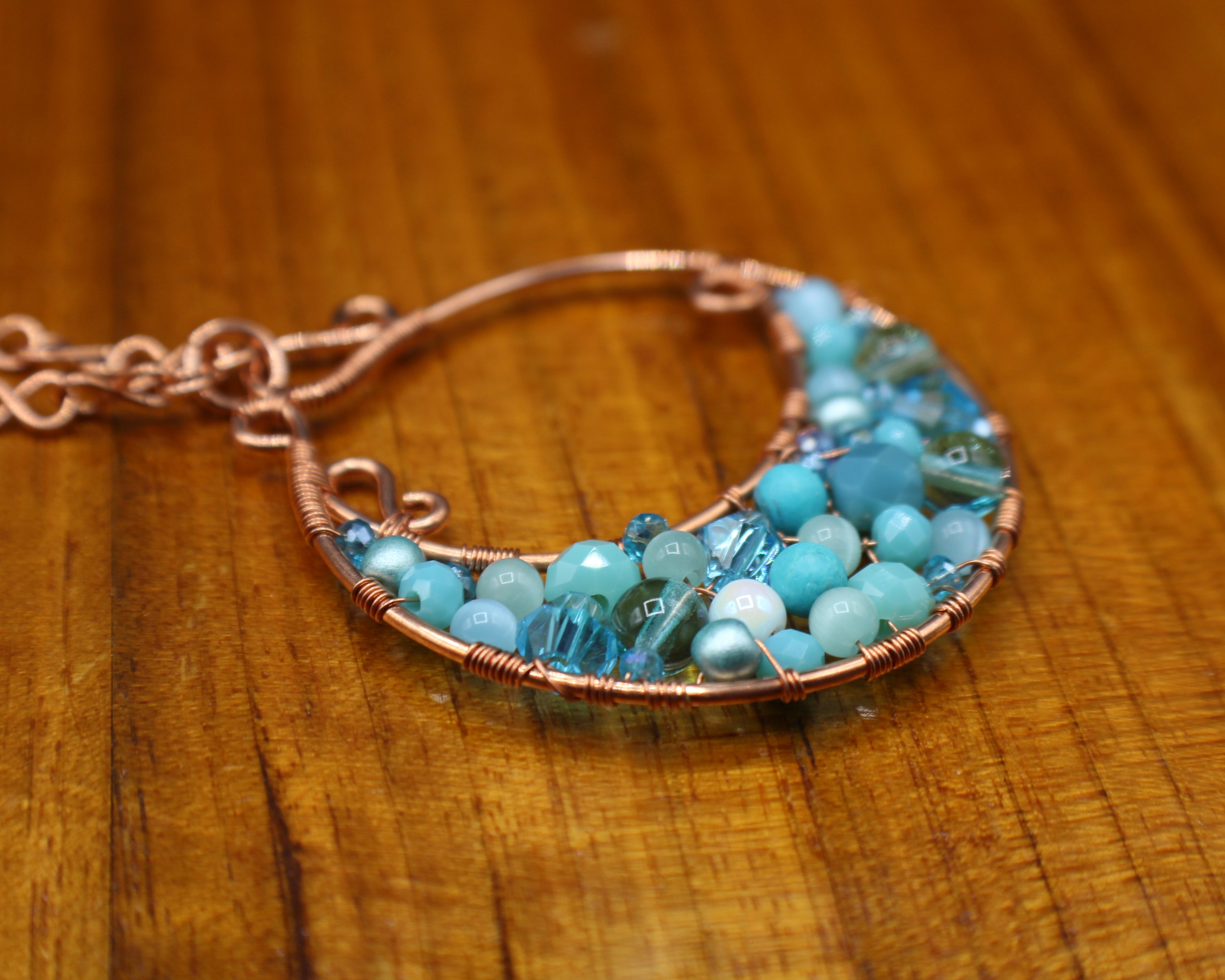 Handcrafted Copper Beaded Pendant Necklace with Infinity Link Chain, 22"