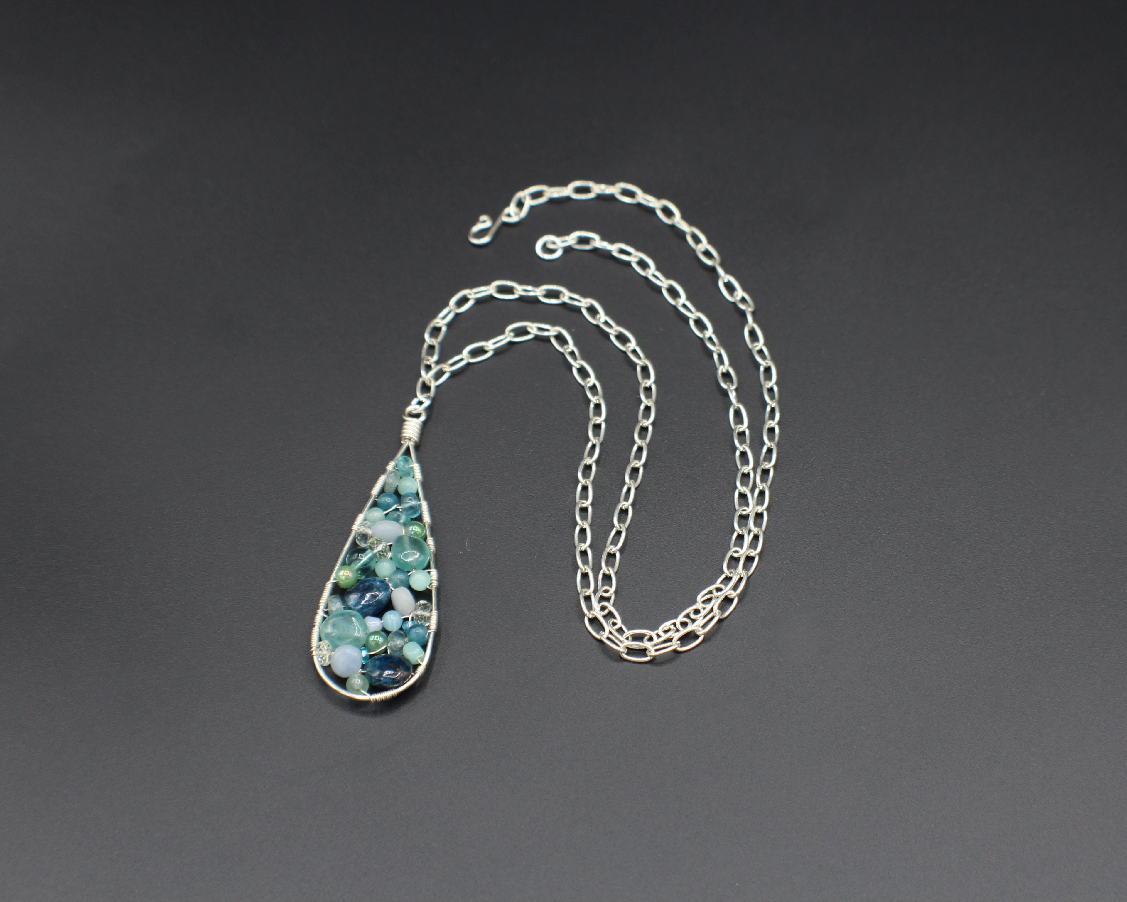 Handcrafted Silver Plated Beaded Pendant Necklace with Cable Chain, 24"