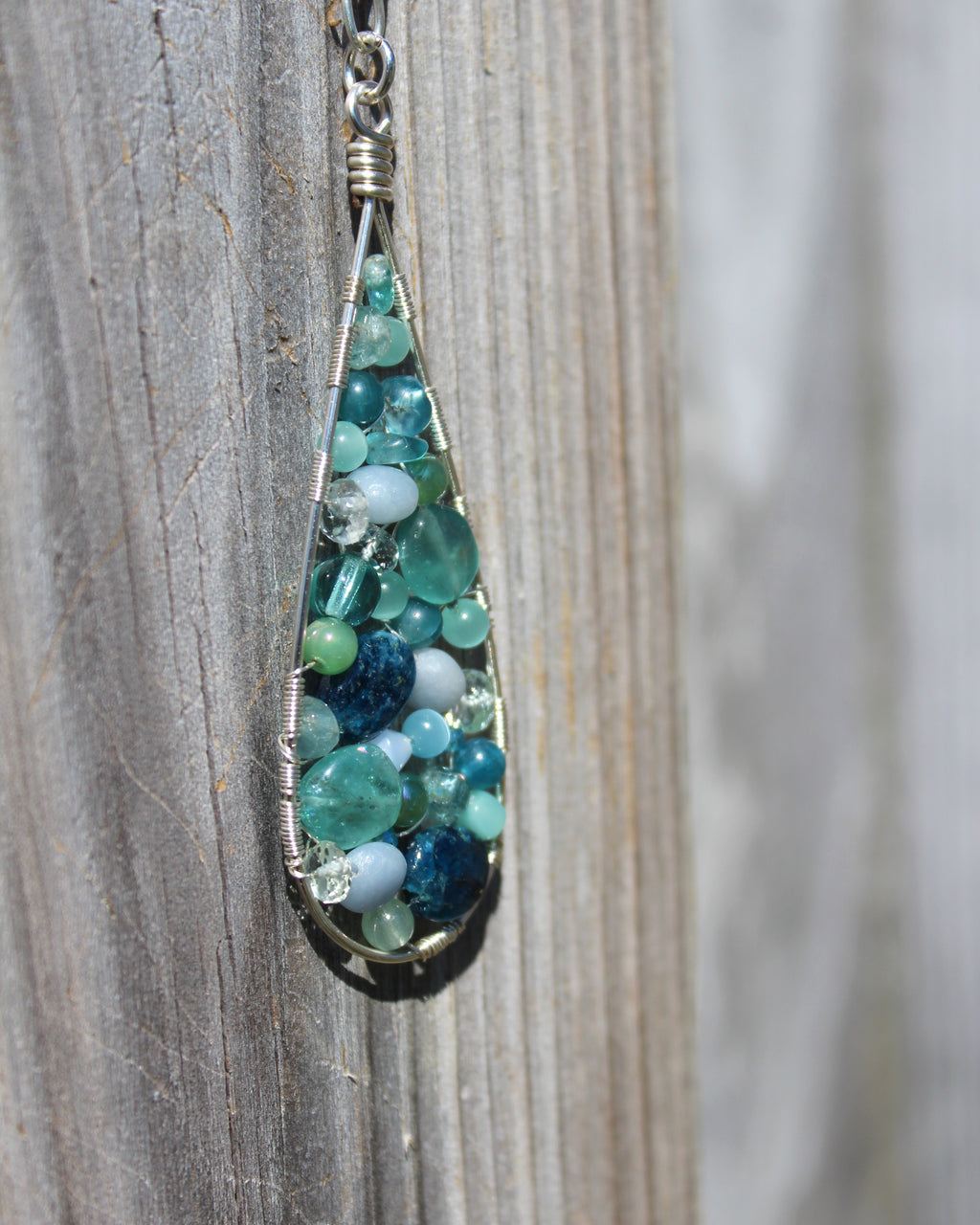 Handcrafted Silver Plated Beaded Pendant Necklace with Cable Chain, 24"