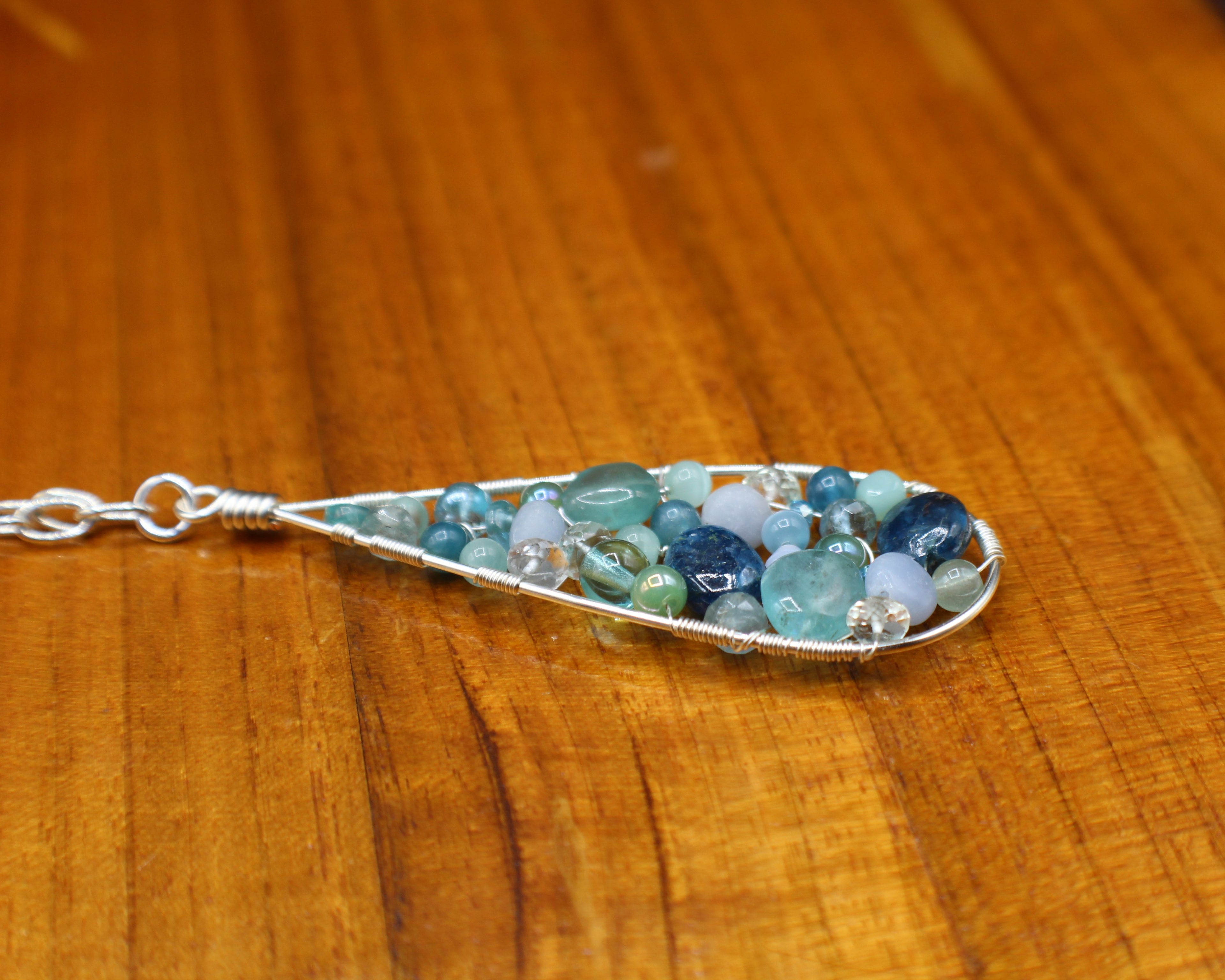Handcrafted Silver Plated Beaded Pendant Necklace with Cable Chain, 24"