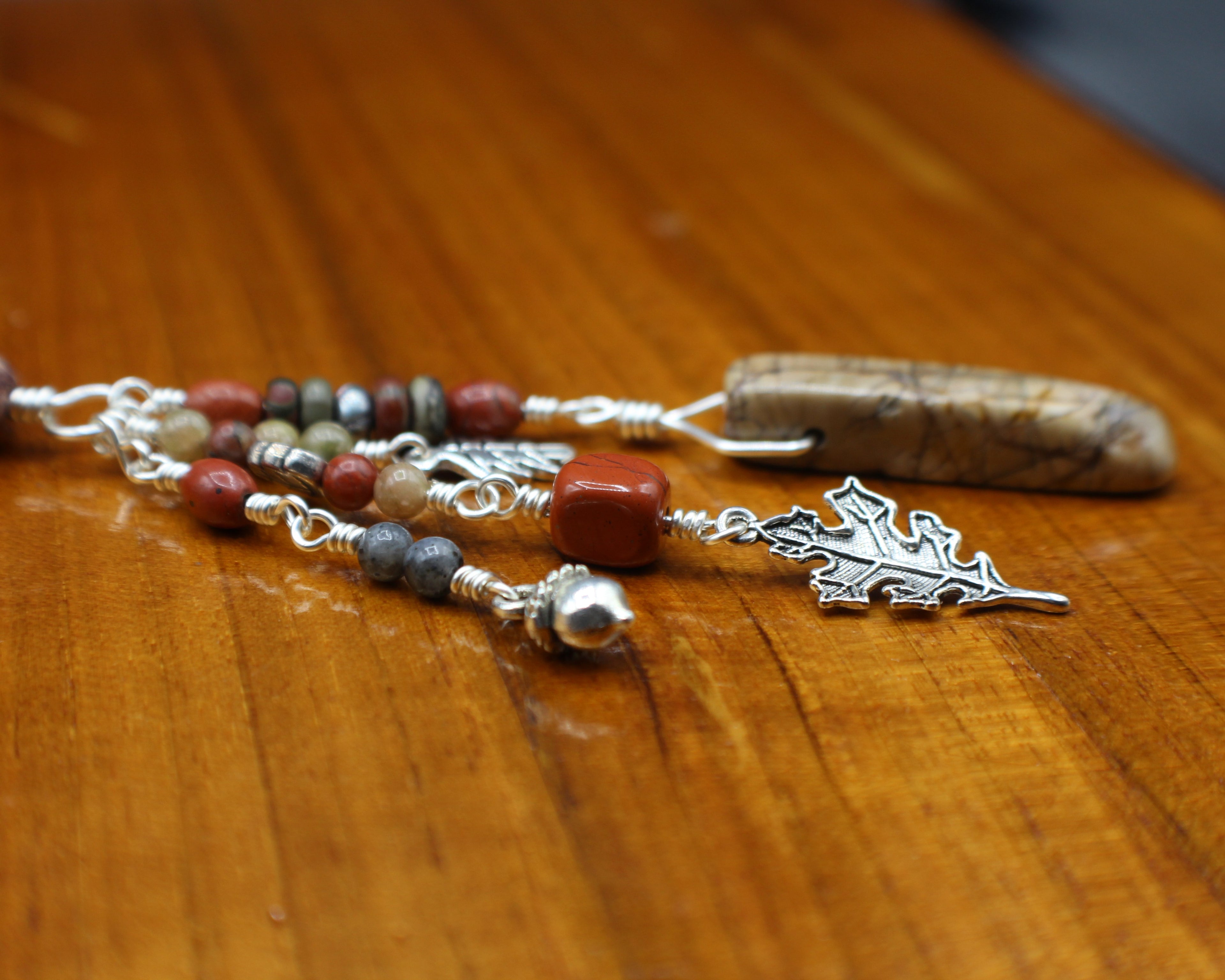 Handcrafted Jasper and Labradorite Necklace with Crazy Lace Agate Focal and Charms, 28"